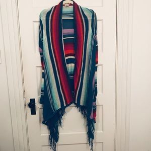Billabong Fringe Blue Long Sleeve sweater Wrap